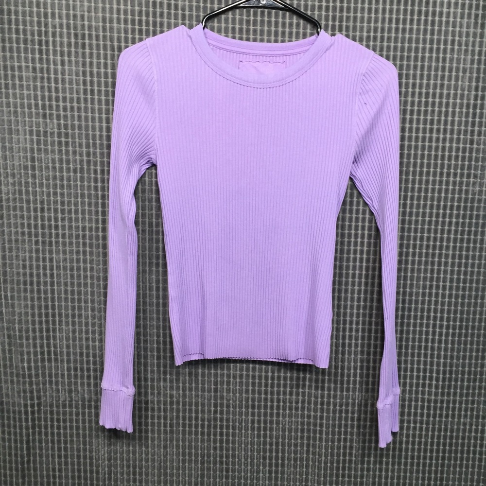Aerie Womens Long Sleeve Ribbed Crew Neck Top XS Purple